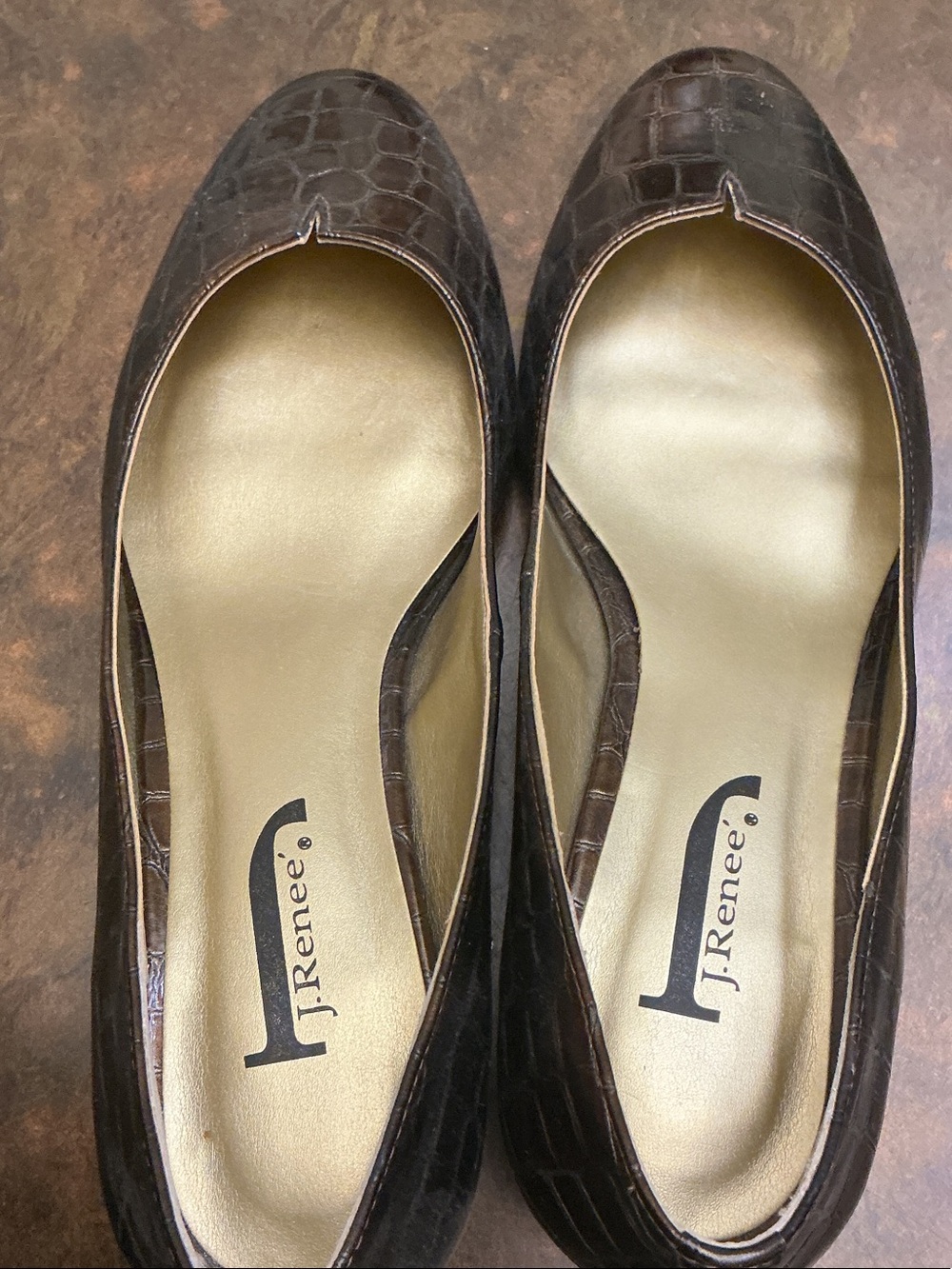 J.Renee Dark Brown Croc-Embossed Notch Ballet Flats